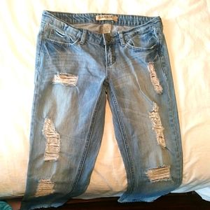 Low rise distressed jeans